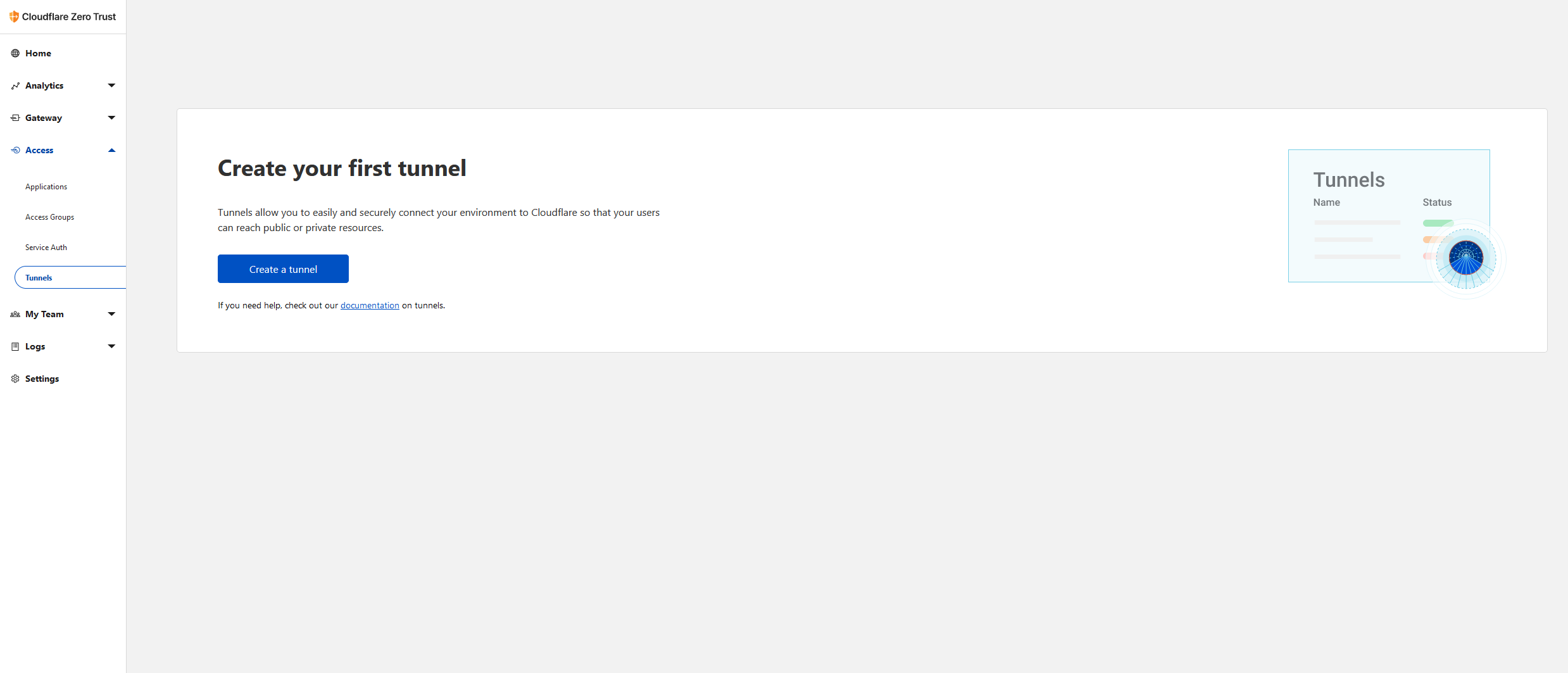 Cloudflare crear tunnel dashboard