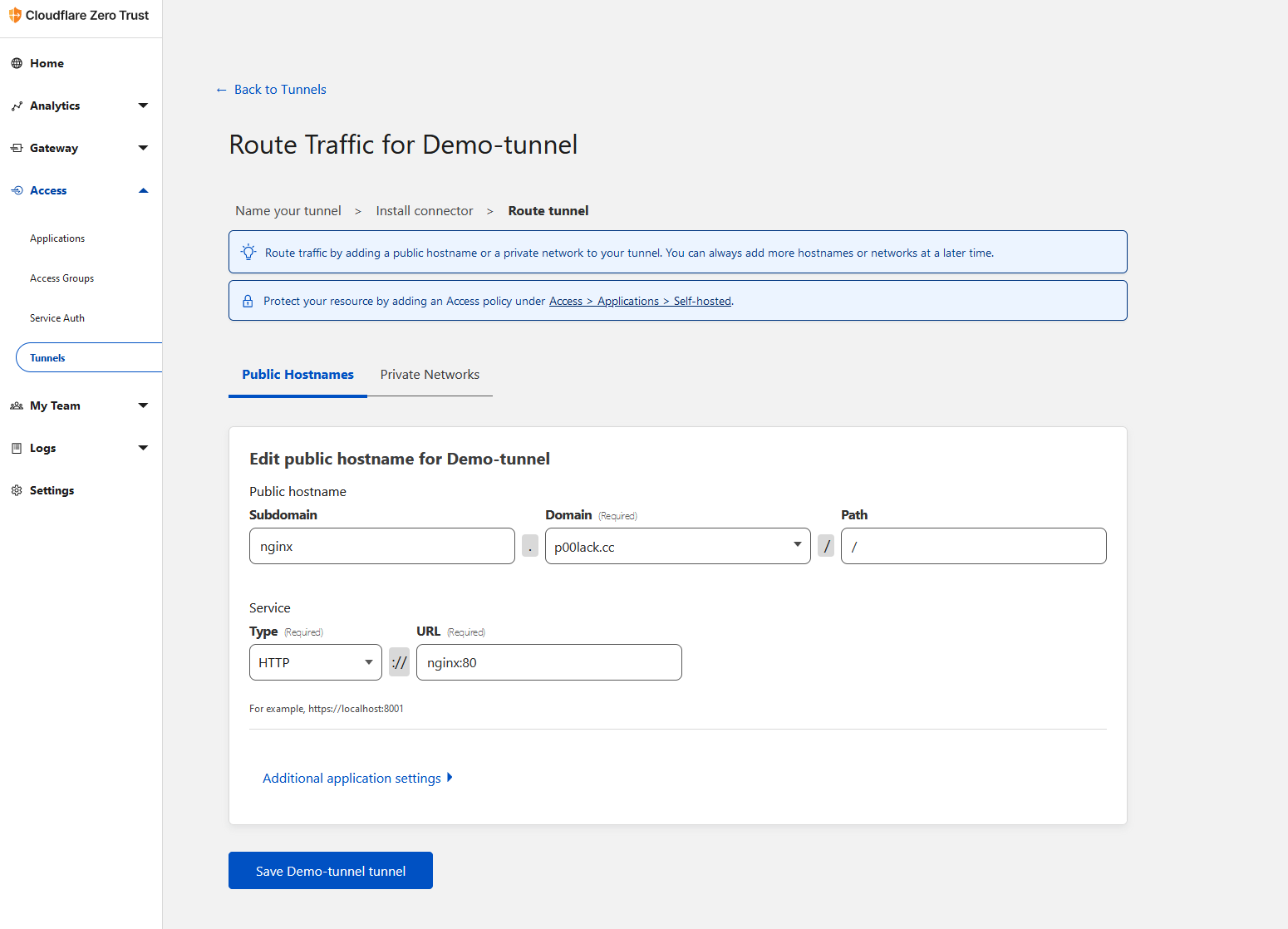 Cloudflared hostname and service